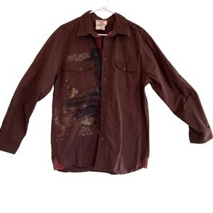 VTG Route 66 Brown Bird Graphic Button Down Shirt Men's Large Cyber Y2K Grunge